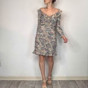 NWT VERONICA BEARD Lozano Floral Ruched Mini Dress Caramel Multi silk boho 3021